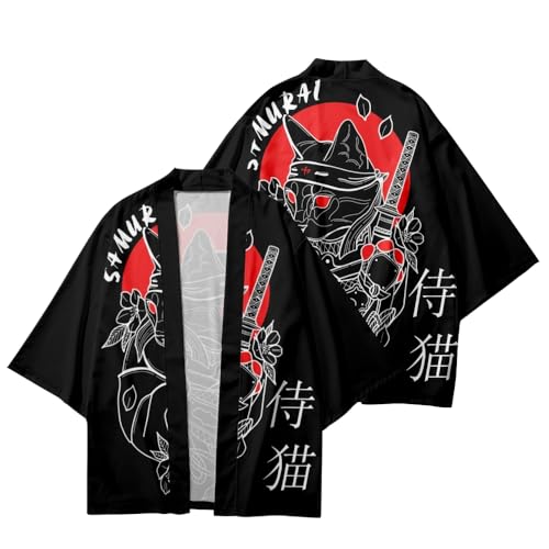 Image of LAI MENG FIVE CATS Women's Funny Cute Cat Cardigan Lightweight Kimono Loose Cover up Blouse Tops