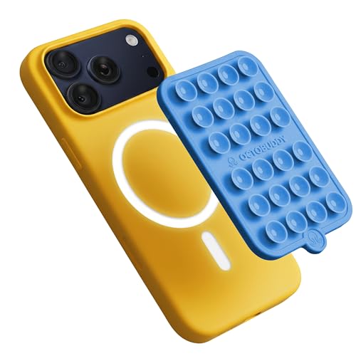 Image of OCTOBUDDY Magnet - Dual Magnetic & Suction Phone Mount - Magnetic-Compatible Silicone Mobile Holder - Hands-Free Selfies & Videos - Content Creator Accessory - 2.6″ x 3.9″, Baby Blue Jay