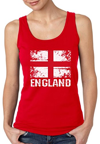 Pekatees England Tank Top for Women England Flag Shirt English Soccer 2018 Shirt Red S