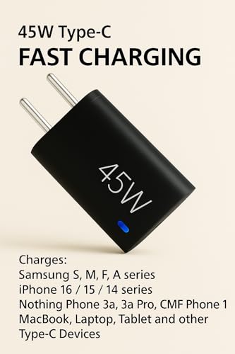 Image of 45W C-Type Turbo Power Charger Adapter Compatible with Motorola Edge 60 Pro /Fusion /Edge 50 Fusion /Edge 50 Ultra /50 Pro /Razr 50 Ultra /Moto G45 /G54 /Moto E40 / Laptop & Support Other USB C Devise, Black