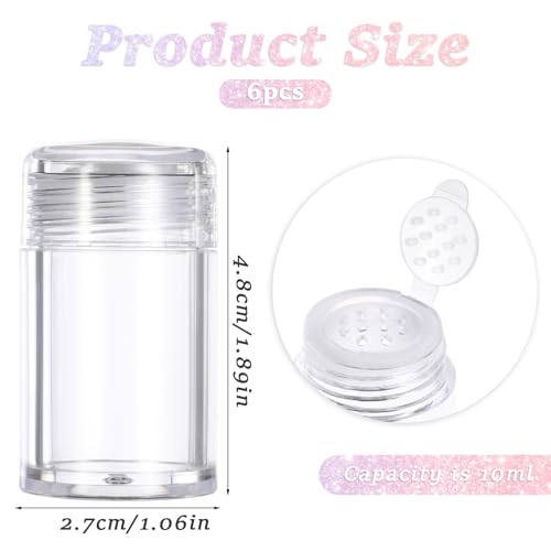6 Pcs Clear Plastic Loose Powder Bottle Glitter Powder Bottle Baby Powder Container with 12 Holes Sifter and Lids Loose Powder Containers 10 ml Travel Powder Container2