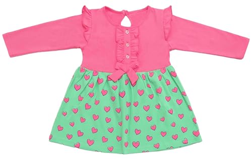 Image of Clothe Funn New Born Baby Girl Trendy Cotton Dress (3-4 Years, Pink /Mint Green)