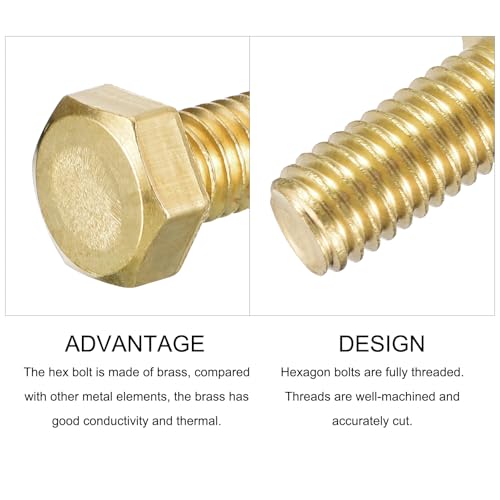 Image of METALLIXITY Hex Head Screw Bolt (3 /8-16x3 /4) 1Pcs, Brass Fully Threaded Solid Brass Hex Bolts Machine Screws - for Machinery Repair