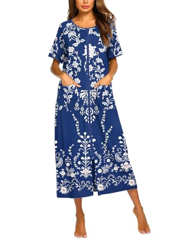 Image of Ekouaer Women Robe Zipper Short Sleeves Full Length House Coat with Pockets