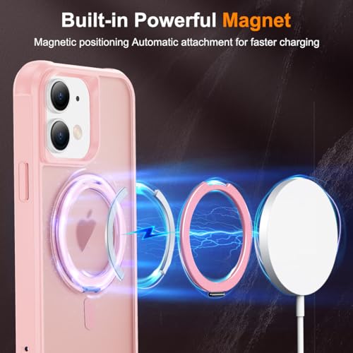 Image of Compatible with iPhone 11 Case with Stand 6.1 inch,Pink | Matte Translucent Phone Case for iPhone 11,360 Magnetic Ring Stand,Compatible Mag-Safe,Military Grade Protection