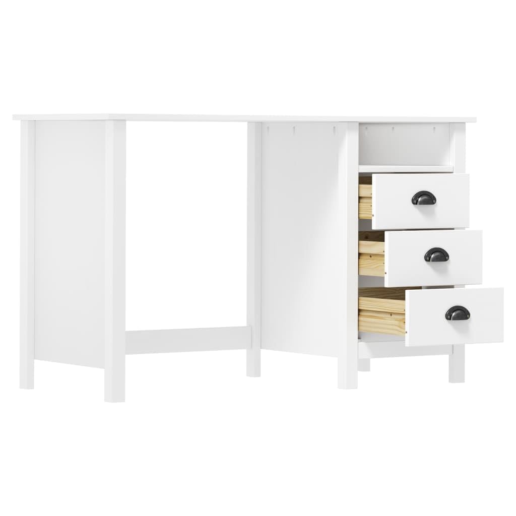 Schreibtisch Hill aus massivem Kiefernholz mit 3 Schubladen und Ablage 120x50x74 cm, platzsparend für Büro, Arbeitszimmer und Kinderzimmer, mit Bechergriffen für Ordnung