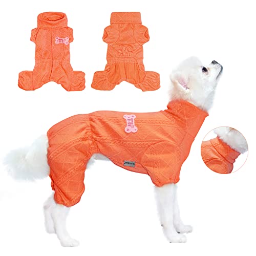 TONY HOBY Hundepullover Shirts, Gestrickte Hundepullover, Vierbeinige Warme Hundehemden Pullover für Kleine Mittlere Hunde (Orange, M) Cover