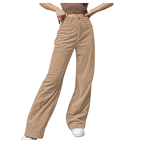 OutTop Corduroy Pants for Women s Mid Waist Wide Leg Straight Loose Trousers Vintage Y2k Fashion Baggy Harem Pants (Beige, XL)