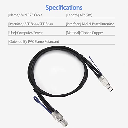 Rambocables Mini Sas Sff-8644 To Sff-8644 Cable 6Ft(2M) 12G External, Mini Sas 26Pin (Sff-8644) Male To Mini Sas 26 (Sff-8644) Male Cable 100-Ohm #TOP5