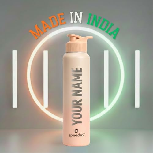 Image of Speedex Customised Stainless Steel Water Bottle 1 Ltr with Name - Personalised Engraved Sipper Cap Bottle for Kids, Men & Women, School, Gym, Office Peach Orange, Set of 1