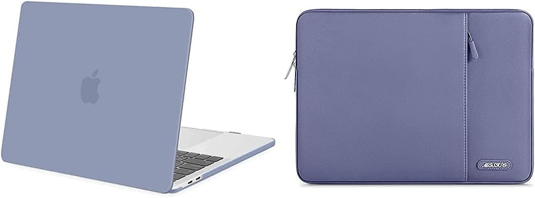 MOSISO Compatible with MacBook Pro 13 inch Case 2016-2020 Release A2338 M1 A2289 A2251 A2159 A1989 A1706 A1708, Plastic Hard Shell&Vertical Sleeve Bag with Pocket, Lavender Gray