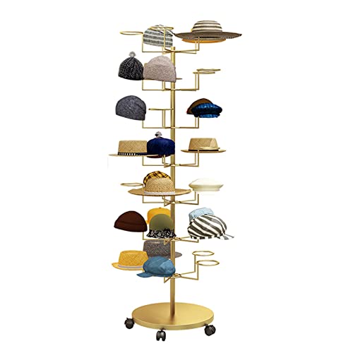 Présentoir à chapeaux doré moderne, structure métallique élégante à roues