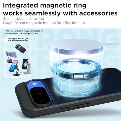 Image of RIGGEAR Shockproof Sleek Hybrid Armor 360 Rotating Magnetic Ring Stand Back Cover Case Compatible with MagSafe Accessories for Google Pixel 10 / Pixel 10 Pro (Smoke Black Matte PC + Black TPU Bumper)
