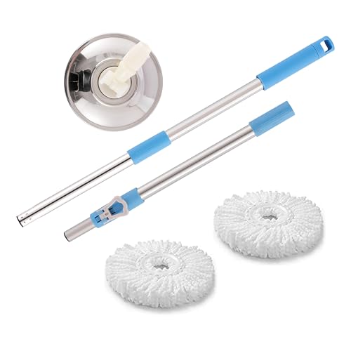 Manico per mocio con 2 testine di ricambio, girevole a 360°, girevole, lavabile, riutilizzabile ed estensibile, per pulire i pavimenti, testa e bastone per mocio rotante resistente (blu bianco) Manico per mocio con 2 testine di ricambio, girevole a 360°, girevole, lavabile, riutilizzabile ed estensibile, per pulire i pavimenti, testa e bastone per mocio rotante resistente (blu bianco)