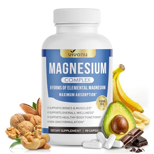 VivoNu Magnésium Bisglycinate | Magnésium Complexe 8 en 1, Haute Teneur 1000mg /j | 90 Gélules Vegan | Sommeil, Stress, Fatigue - Absorption Maximale & Assimilation Facilitée