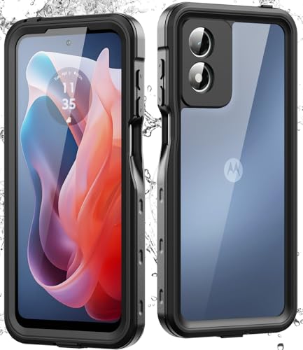 ZWWADR for Motorola Moto G Play 2024 Case, IP68 Waterproof with Built-in Screen Protector, Full Body Shockproof Dustproof Rugged Protective Phone Case for Moto G Play 2024 Black