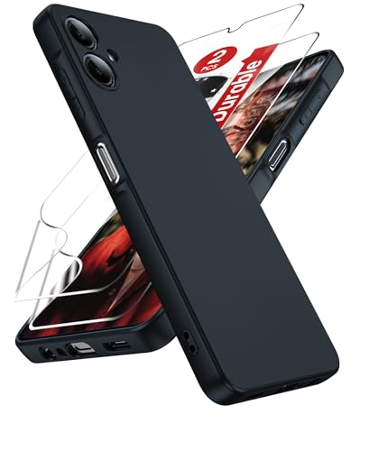 LeYi for Samsung-A06 Case: Samsung Galaxy AO6 Phone Case with 2Pcs Screen Protector, Soft Slim Anti-Scratch Microfiber Lining, Full-Body Shockproof Protective Case for Galaxy A06, Black