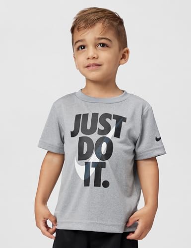 Image of Nike Boys Polyester Solid Little 2 Piece Swoosh T-Shirt Tee & Mesh Shorts Set