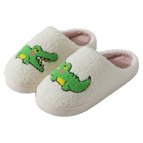 Genérico Zapatillas Mujer Invierno Algodón Antideslizante Caliente Slippers Felpa Suave Interior Esponjosas Zapatillas Polar Relleno Suela Gruesa Patrones De Dibujos Animados Rigolo, verde, 44 EU