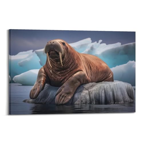 Toile avec morse mignon de 50x75 cm : impression d'art premium pour chambre à coucher