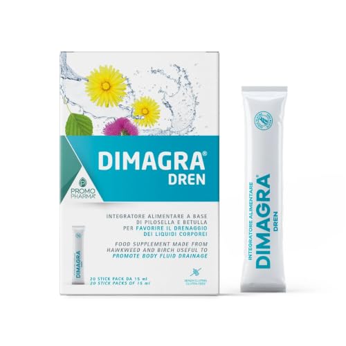 PromoPharma Dimagra Dren - Integratore Alimentare - con Betulla e Pilosella - Per drenare i liquidi in eccesso e depurare l’organismo - 20 stick pack da 15 ml