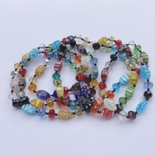 DOLON 60 Inch Waterproof Hand Knotted by Colorful Rainbow Murano Glass Crystal Beads Statement Strand Long Necklace Versatile Multi Layer4