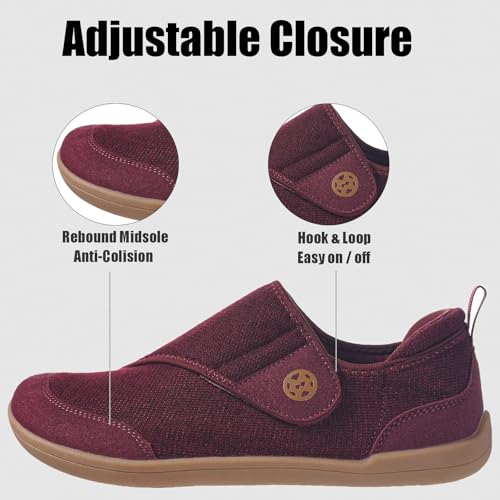 Sisttke Diabetiker Schuhe Herren Hausschuhe Damen Leichte Extra Weit Walkingschuhe Klettverschuß rutschhemmend Freizeitschuhe Arthritis Ödem Geschwollen Gesundheitsschuhe,Rot,40 EU