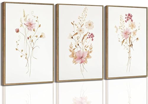 Image of JASMIE 3Pcs Pink Floral Canvas Wall Art