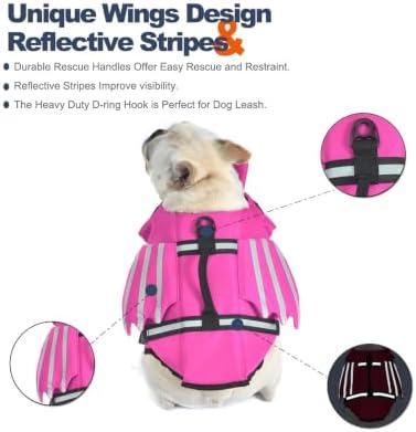 Dog Life Jacket with Chin Float, Life Vest for Dogs with High Buoyancy Adjustable Reflective Rescue Handle Dog Life Vest for Swimming,Pink:X-Large - 2