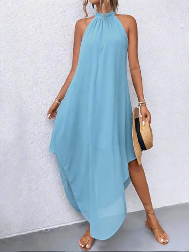 Image of Verdusa Women's Wedding Guest Dress Halter Flowy Chiffon Asymmetrical Long Summer Prom Dress