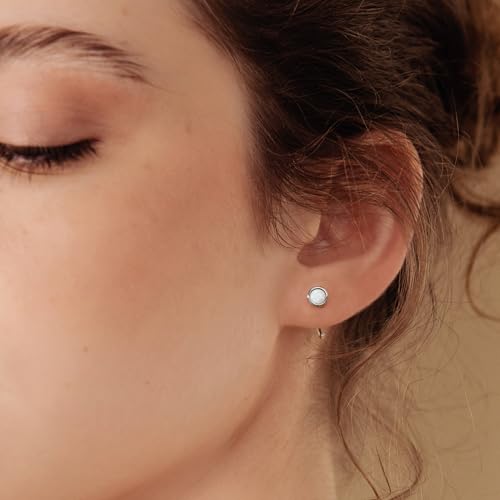 CHIC & ARTSY Dainty Hug Hoop Earrings 925 Sterling Silver Created Gemstone Huggie Hoops Earrings Synthetic Fire Opal/Turquoise/Moonstone/CZ Tiny Hoop Earrings for Women2