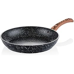 Revestimiento Marble Sartenes Westinghouse Wood Marble WHP230 - Sartén (30 cm, revestimiento de mármol, aluminio forjado, apta para inducción, mango recubierto de silicona con aspecto de madera, color negro