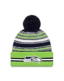New Era Youth College Navy/Neon Green Seattle Seahawks 2021 NFL Sideline Sport Pom Cuffed Knit Hat