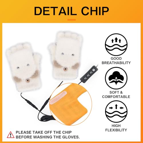 DAZZTIME Beheizbare USB Handschuhe Damen, Half Hands Fingerlos Mit 3 Temperaturstufen, Für Drinnen Oder Draußen – Bild 4