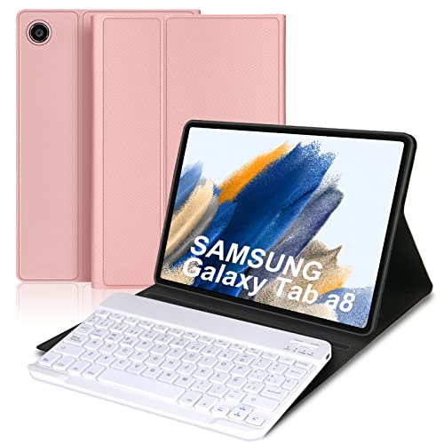 IVEOPPE Teclado para Samsung Galaxy Tab A8, Funda Teclado Español Ñ Bluetooth Inalámbrico Magnético Desmontable para Samsung Galaxy Tab A8 (SM-X200/X205/X207) 10.5 2022/2021, Rosa