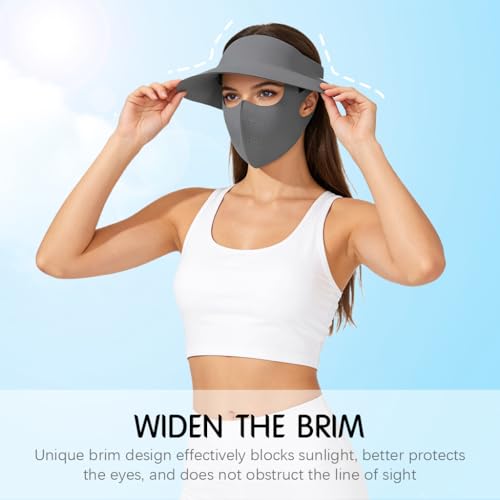 Image of SANNIDHI Summer Face Mask with Wide Brim Cap, 2 in 1 Sun Protection Visor Hat and Face Cover for Women Bike Riding, UPF 50+ Outdoor Cool Touch UV Mask Set, Ventilated Open Crown