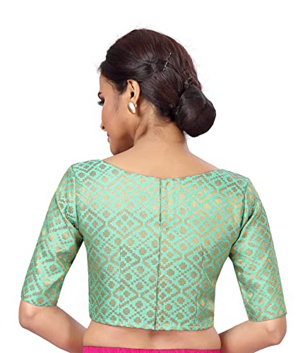 Image of Studio Shringaar Women's Readymade Brocade Elbow Length Sleeves Saree Blouse