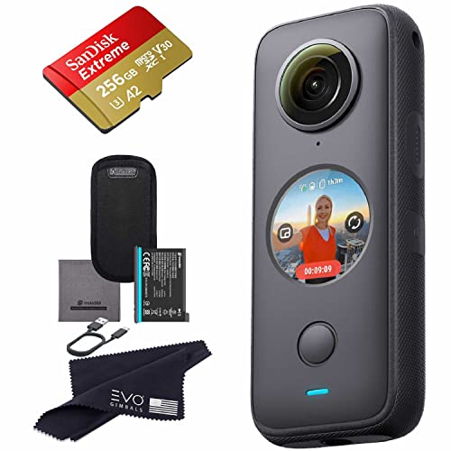 Insta360 ONE X2 360 Camera with Touchscreen - 5.7K30 360 Video, Front Steady Cam Mode, 18MP 360 Photo + InstaPano | Bundle Includes 256GB Memory Card (2 Items)