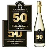 2 Stück Flaschenetikett 50. Geburtstag, 9,5x11,7cm Herzlichen Glückwunsch zum Geburtstag Geschenke 50 Geburtstagsdeko Weinflaschen Geburtstagsgeschenk für Frauen Männer