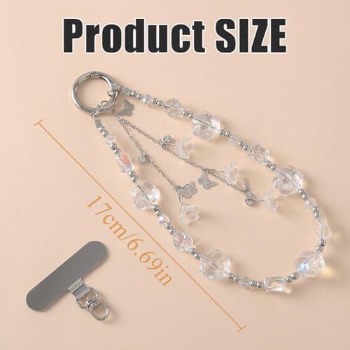 LuneClat Rose Acrylic Phone Strap Crystal Beaded Wrist Charm Women Decor - 3