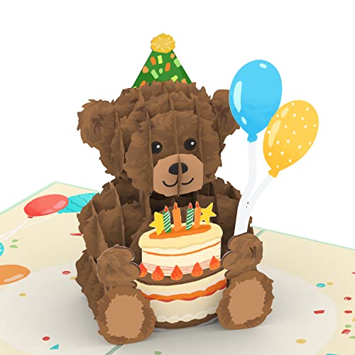 PaperCrush® - Biglietto pop-up per compleanno 'Teddy con torta di compleanno' - Biglietto di auguri 3D con orso per bambini, biglietto di auguri per compleanno per ragazze e ragazzi, biglietto regalo