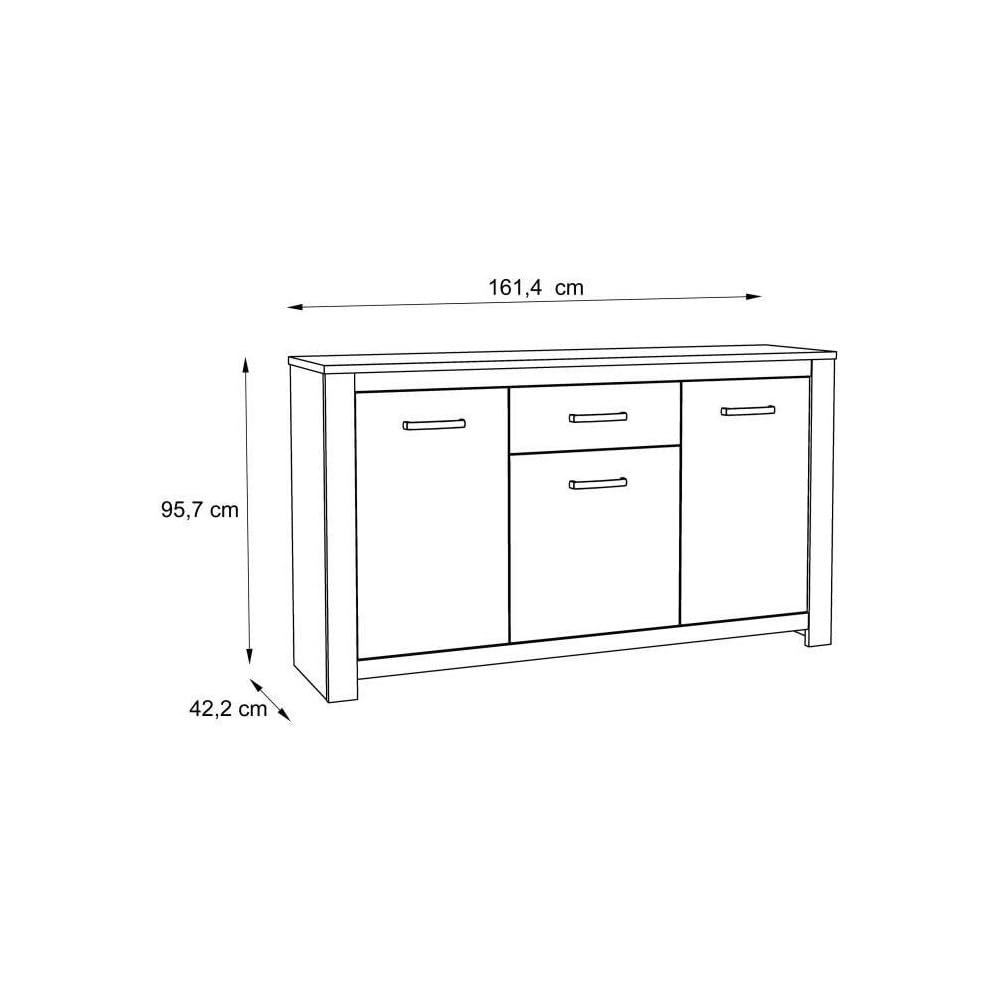 FORTE Havanna Kommode mit 3 Türen und 1 Schublade, Holzwerkstoff, Alteiche, 62 x 95,7 x 161,4 cm
