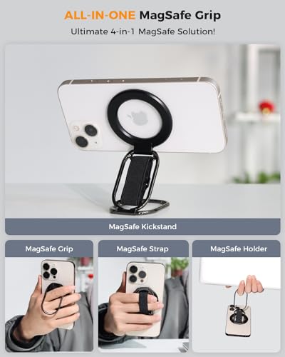 superone for magsafe phone grip for magsafe kickstand compatible with mag safe finger loop 4-in-1 phone ring holder strap for mag safe iphone 171615141312 series black 2025 version