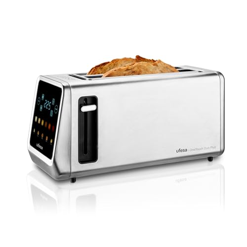 Ufesa One Touch Duo Plus, Tostador Digital 1400W, 2 Ranuras, Pantalla LED, 6 Niveles, Funciones Pan, Bagel, Muffin, Gofre, Recalentar, Descongelar, Memoria, Bandeja Recogemigas