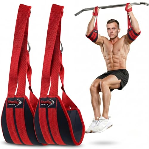 SHELLY Ab Slings Straps Premium Hanging Ab Straps for Abdominal Muscle Building Arm Support for Ab Workout Pull Up Bar Attachment Heavy Duty Carabiners Hanging Leg Raiser Ab Workout Pullup (Red)