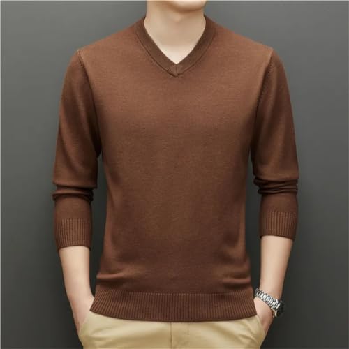Autumn Winter Men's V-Neck Thick Sweater Business Fashion Solid Color Warm Knit Pullover Male Classic Clothes4