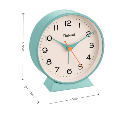 Image of Tinload 4.5 inch Battery Operated Retro Analog Alarm Clock, Small Silent Bedside Desk Clock,Lighted on Demand, Battery Operated, Snooze, for Living Room, Bedroom, Bedside, Desk(Green)