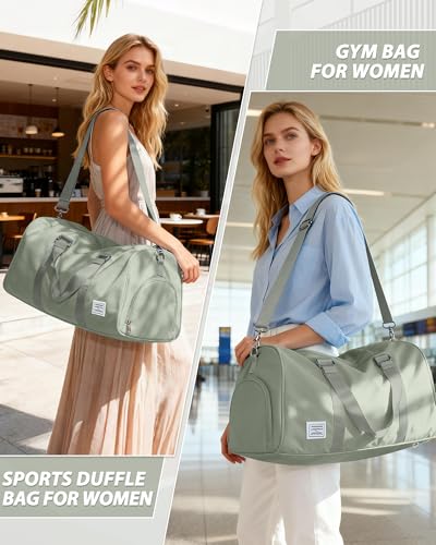 Image of Travel Duffle Bag,Weekender Overnight Bags for Women with Shoes Compartment,Tote Gym Bag Personal Item Carry On Bag for Travel Business Trips Sport Hospital Dance Grey Green