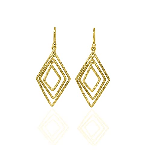 Savlano 925 Sterling Silver Triple Dangle Geometric Rhombus Drop Earrings -14K Gold Plated Drop Earrings Comes with Gift Box for Women - Made in Italy (Y)