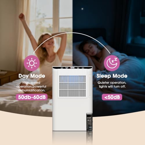 Image of Dehumidifiers for Home, 2000 Sq.Ft Small Dehumidifier with 3.3ft Drain Hose, 2.5L Tank, Timer Sleep Mode, Portable Dehumidifier for Basement, Bedroom, Bathroom (Pearl White)